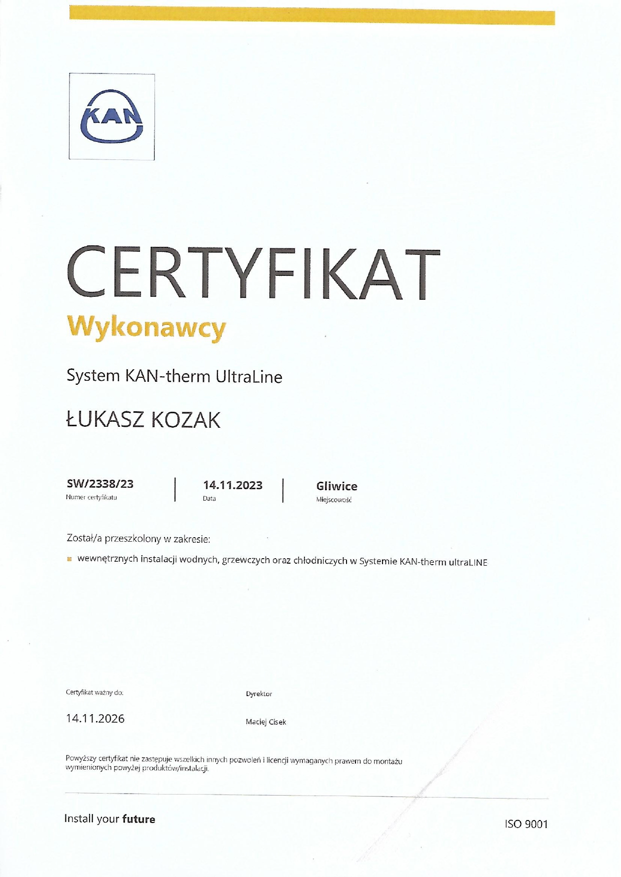 Certyfikat ukończenia szkolenia